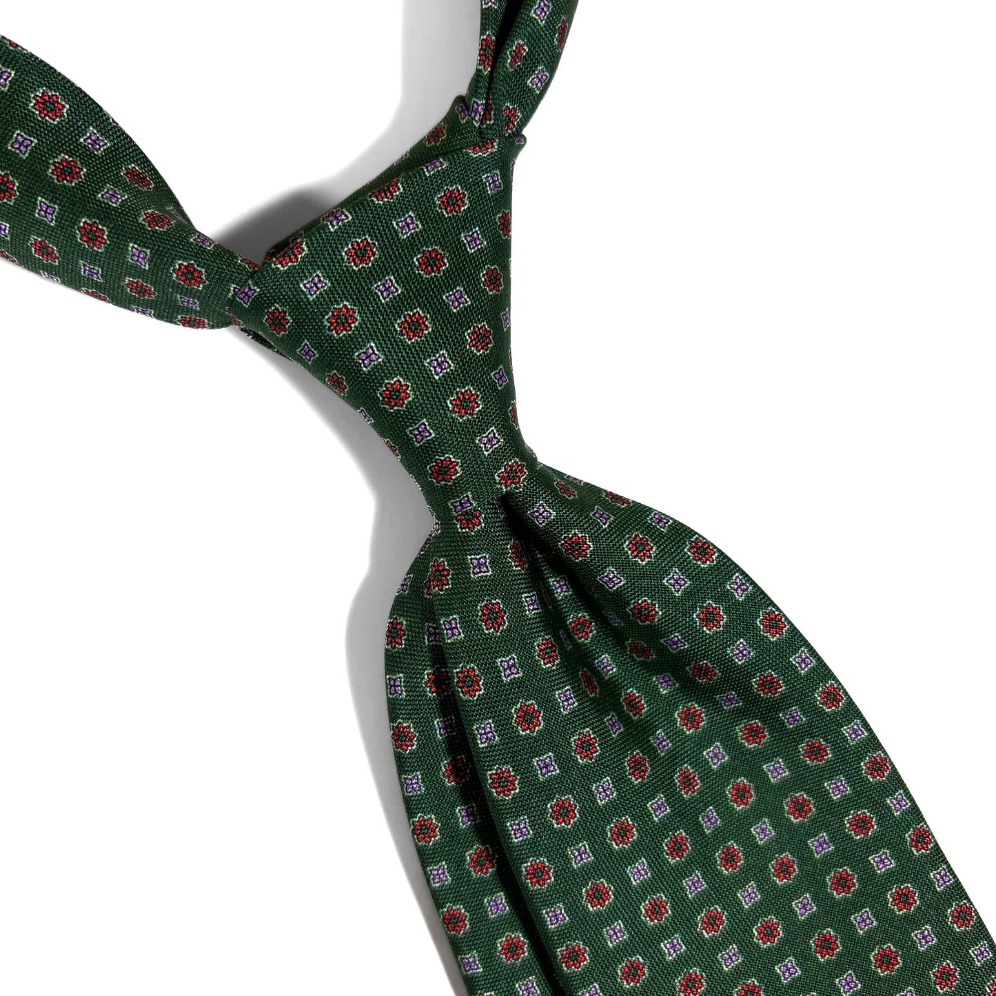 Green Geometric Floral Silk Hopsack Tie