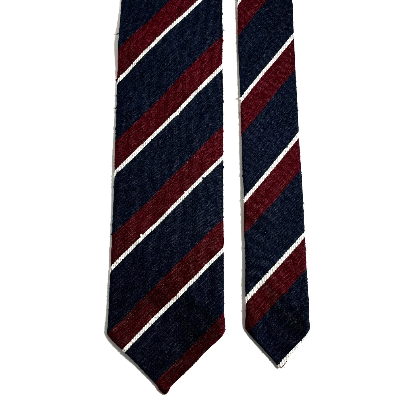Untipped Navy Blue / Red Striped Silk Shantung Tie