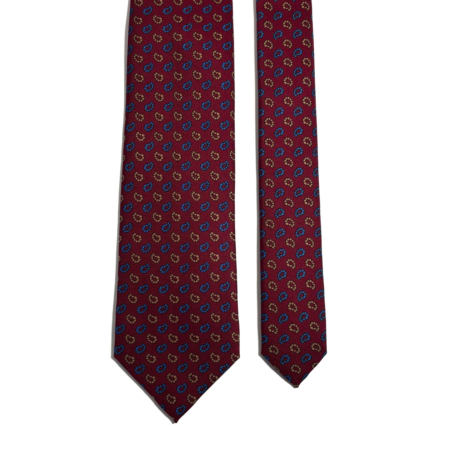Hand-Printed Burgundy Small Paisley Silk Tie
