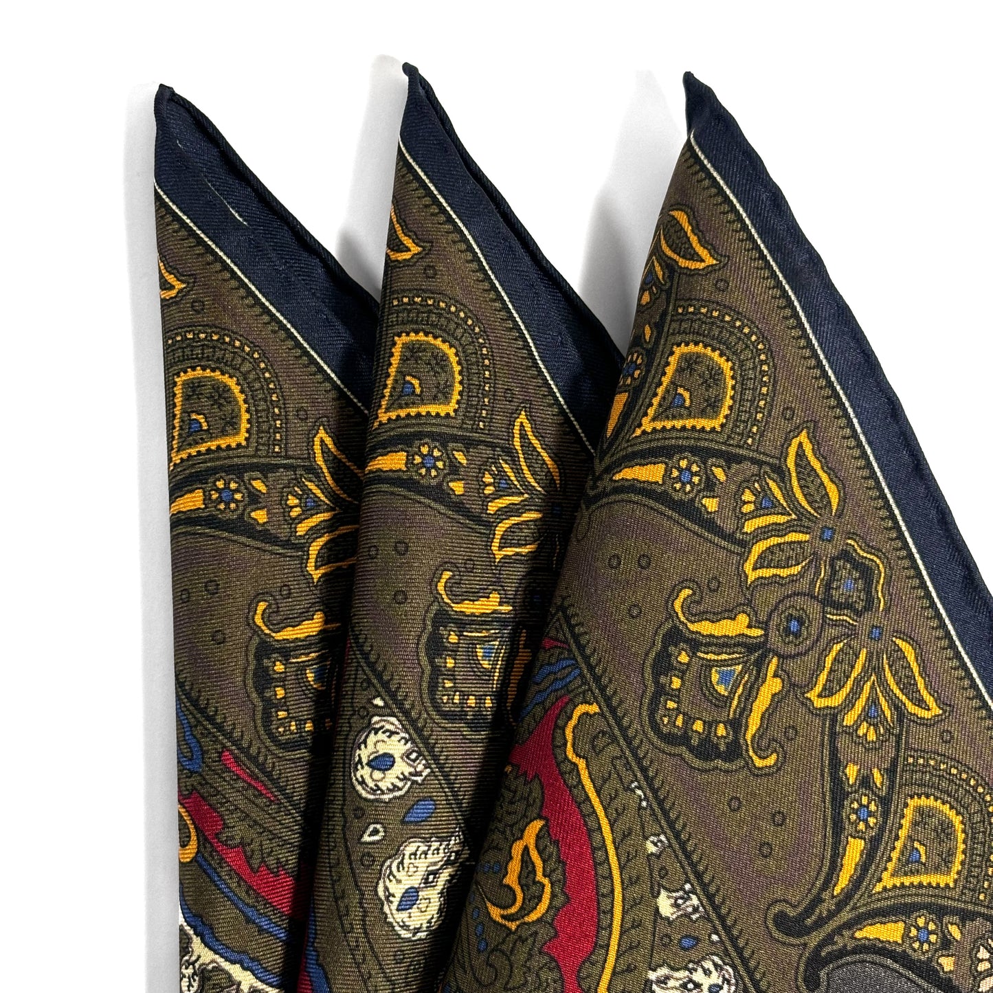 Burgundy & Olive Green Medallion Silk Pocket Square