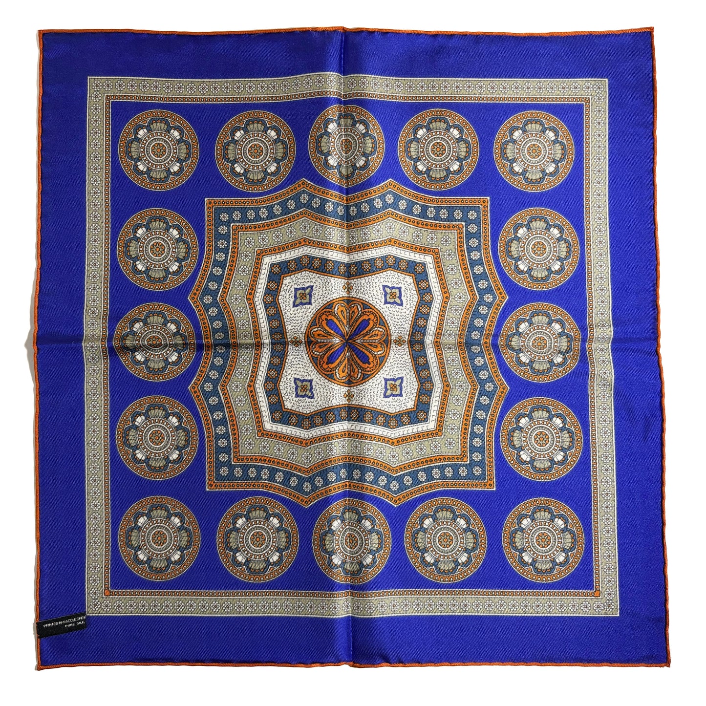 Regal Indigo & Orange Medallion Silk Pocket Square
