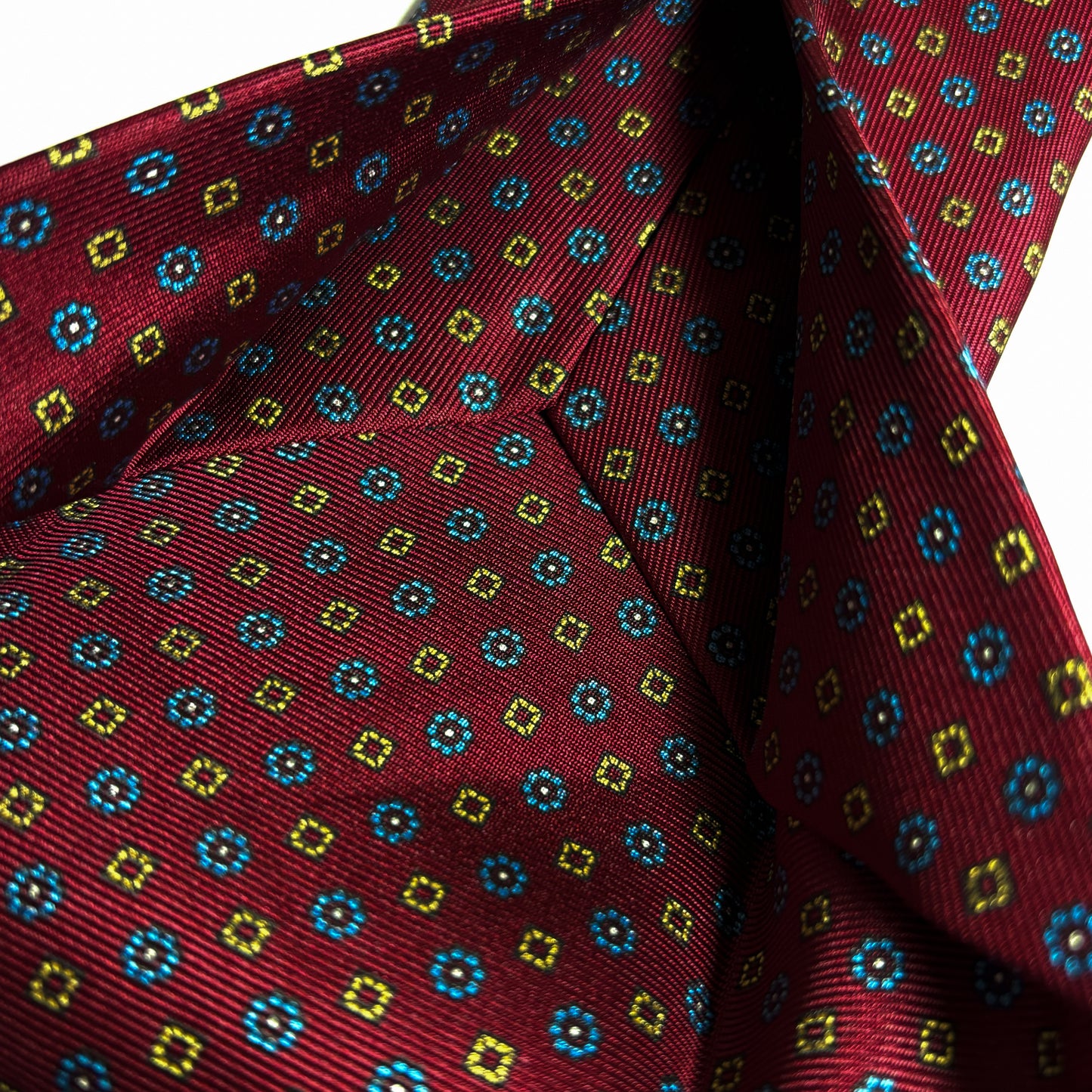 7 Fold Burgundy Floral Printed Silk Twill Tie