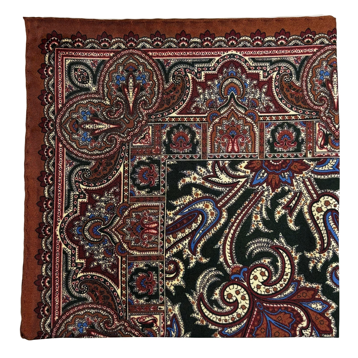 Forest Green & Brown Floral Motif Ancient Madder Silk Pocket Square