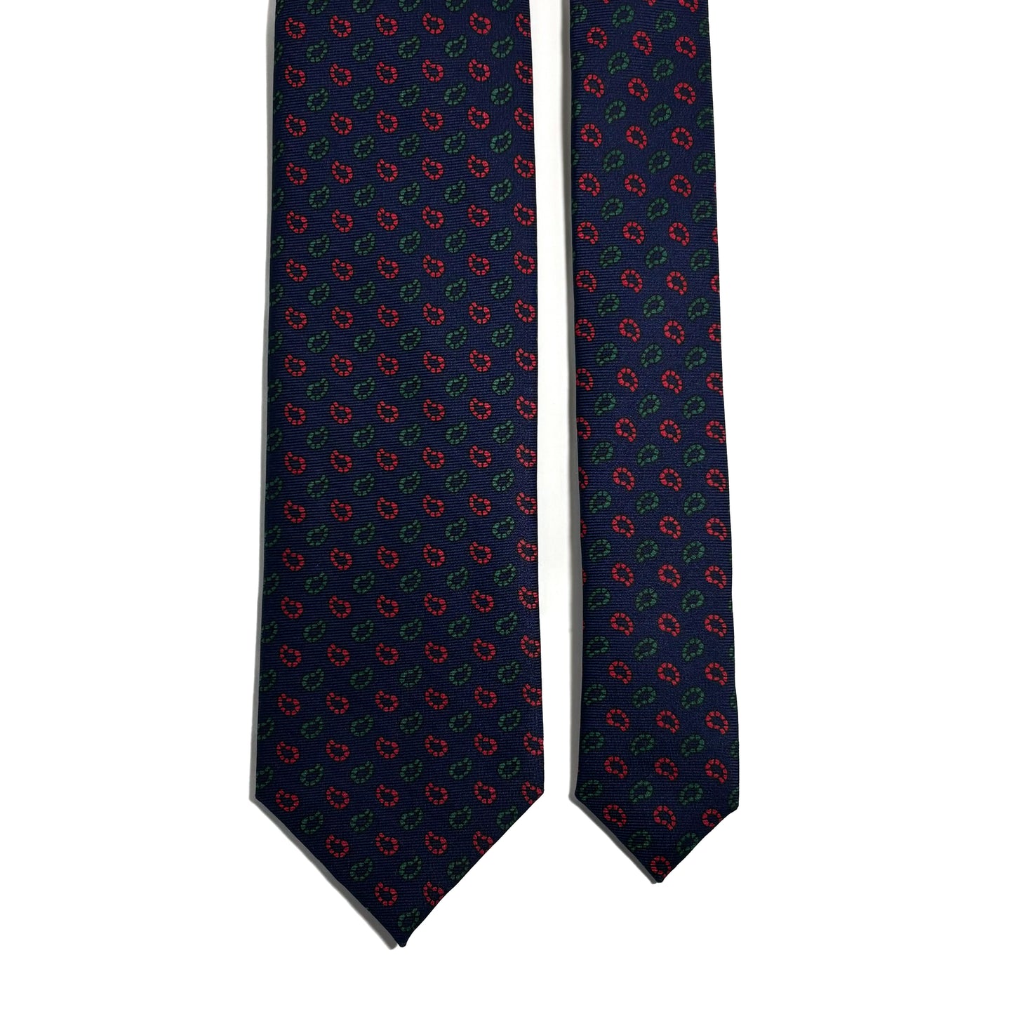 Hand-Printed Navy Blue Small Paisley Silk Tie