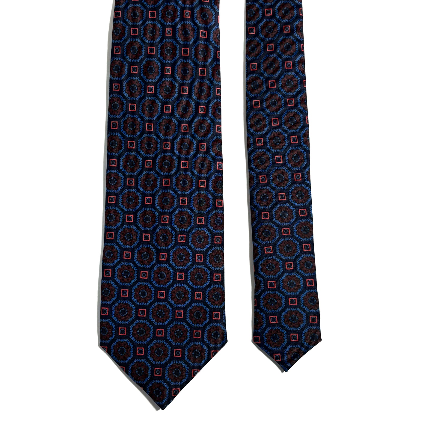 Hand-Printed Navy Blue Geometric Silk Tie