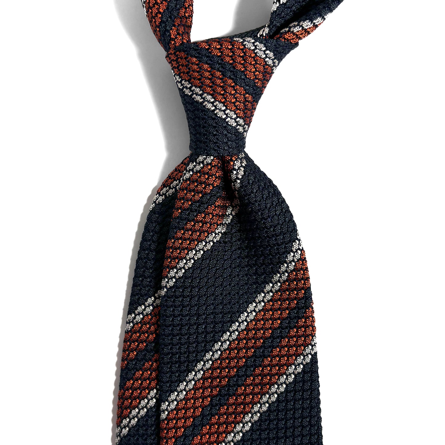 Dark Green & Orange Striped Silk Grenadine Tie (Garza Grossa)