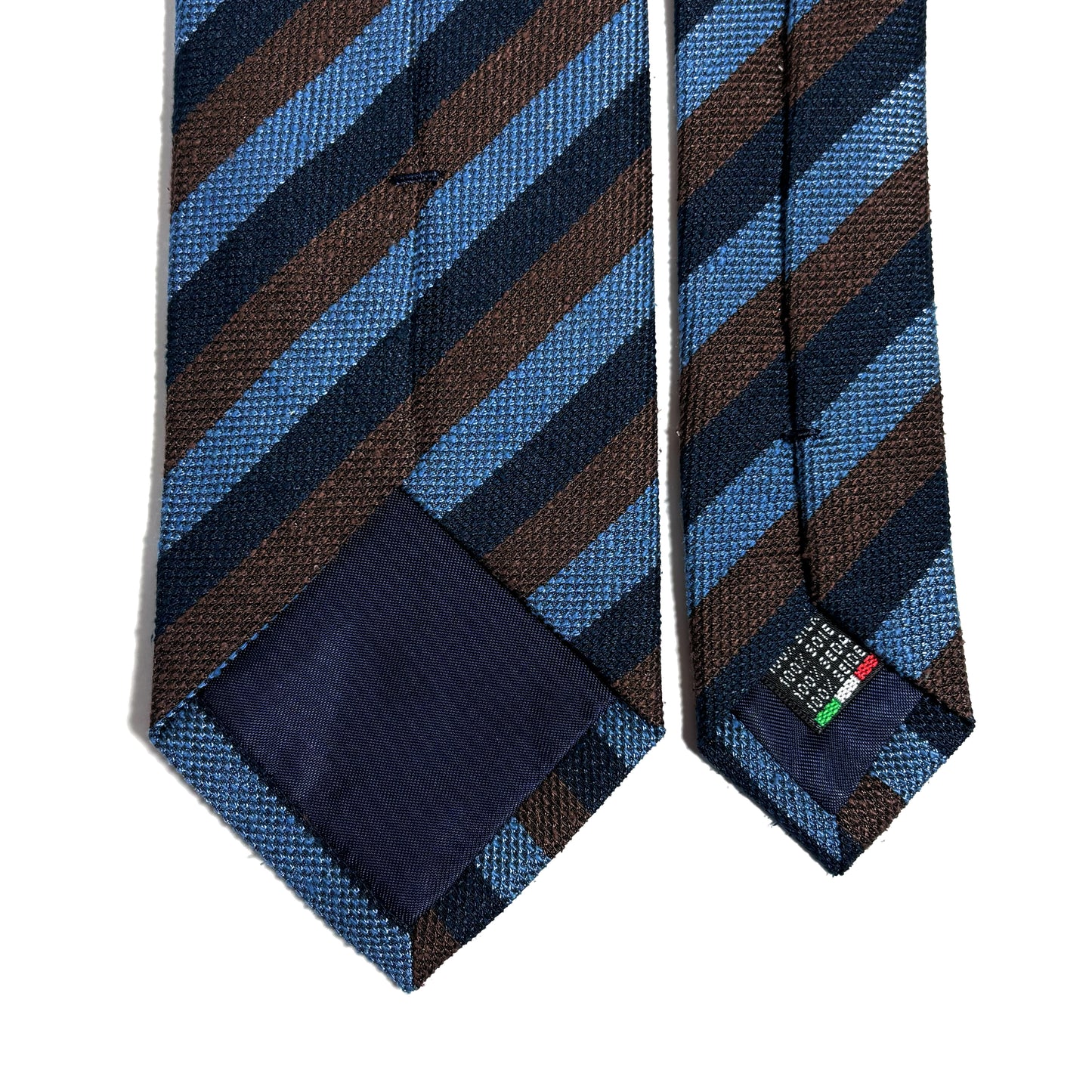 Navy Blue & Brown Striped Silk Shantung Tie
