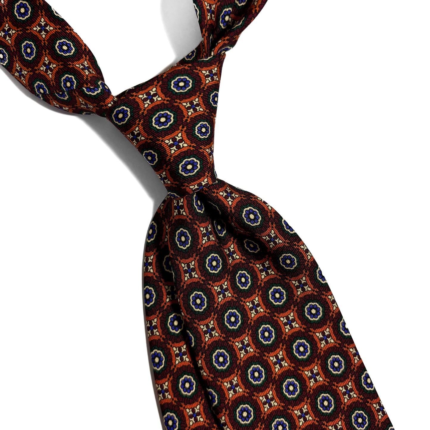 Hand-Printed Orange & Burgundy Geometric Ancient Madder Silk Tie