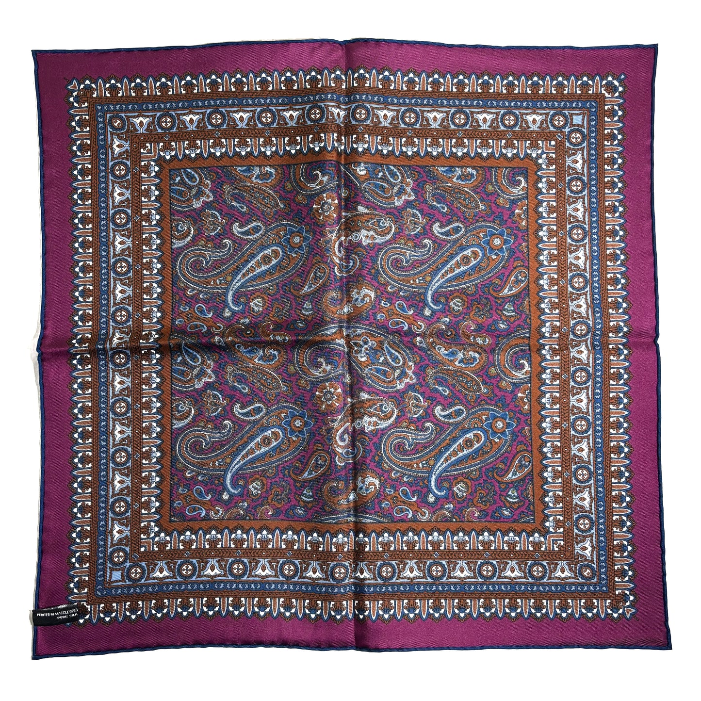 Magenta & Navy Blue Paisley Silk Pocket Square