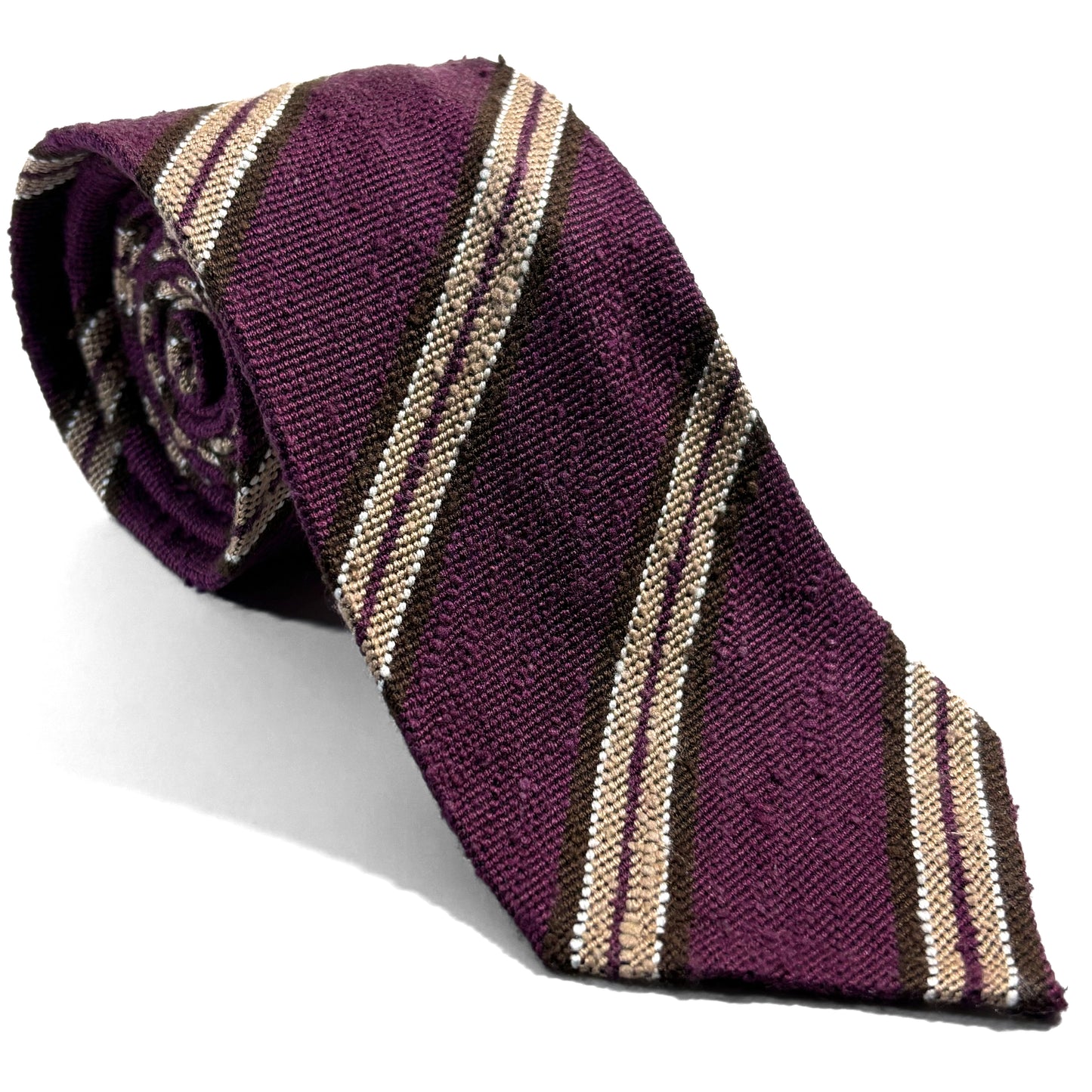 Wine Red Stripe Untipped Silk Shantung Tie
