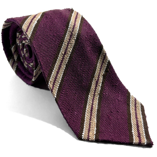 Wine Red Stripe Untipped Silk Shantung Tie