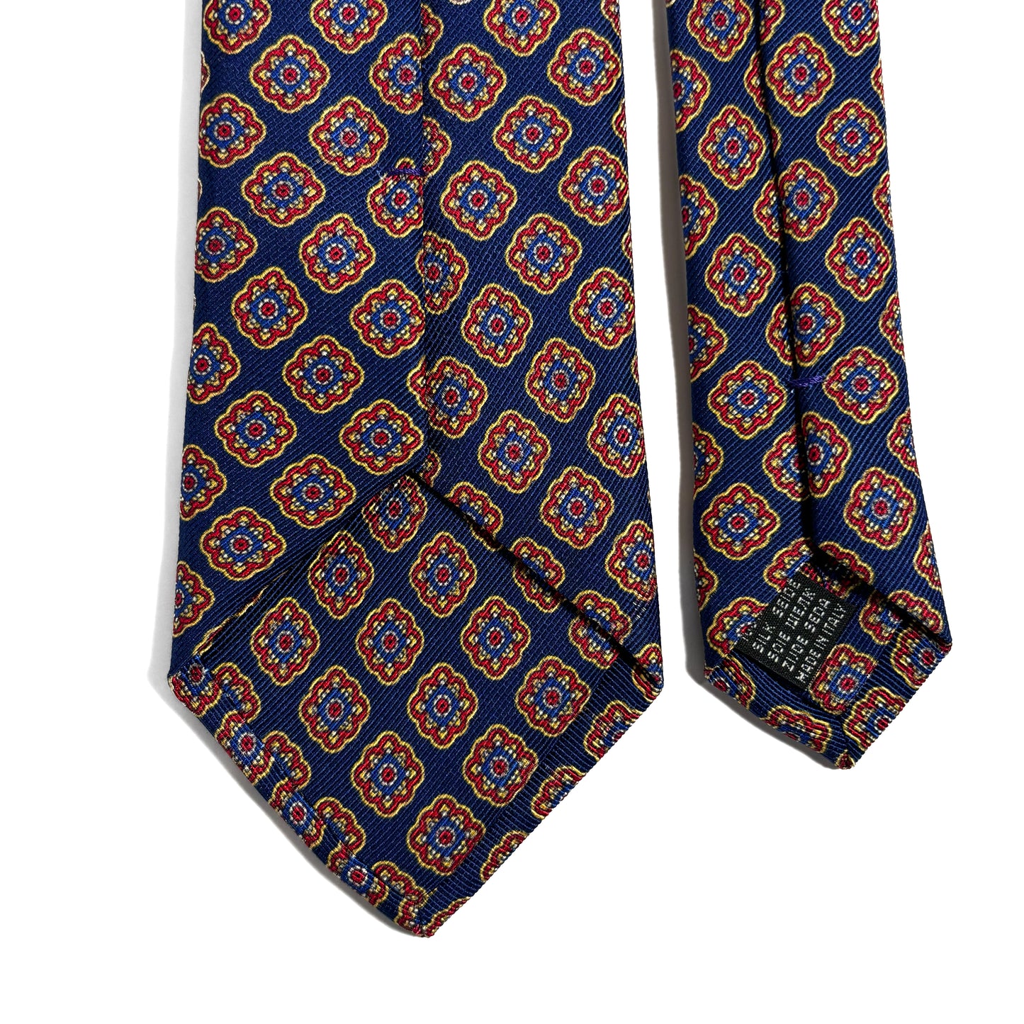 Navy Blue & Red Medallion Silk Tie (Handmade in Italy)