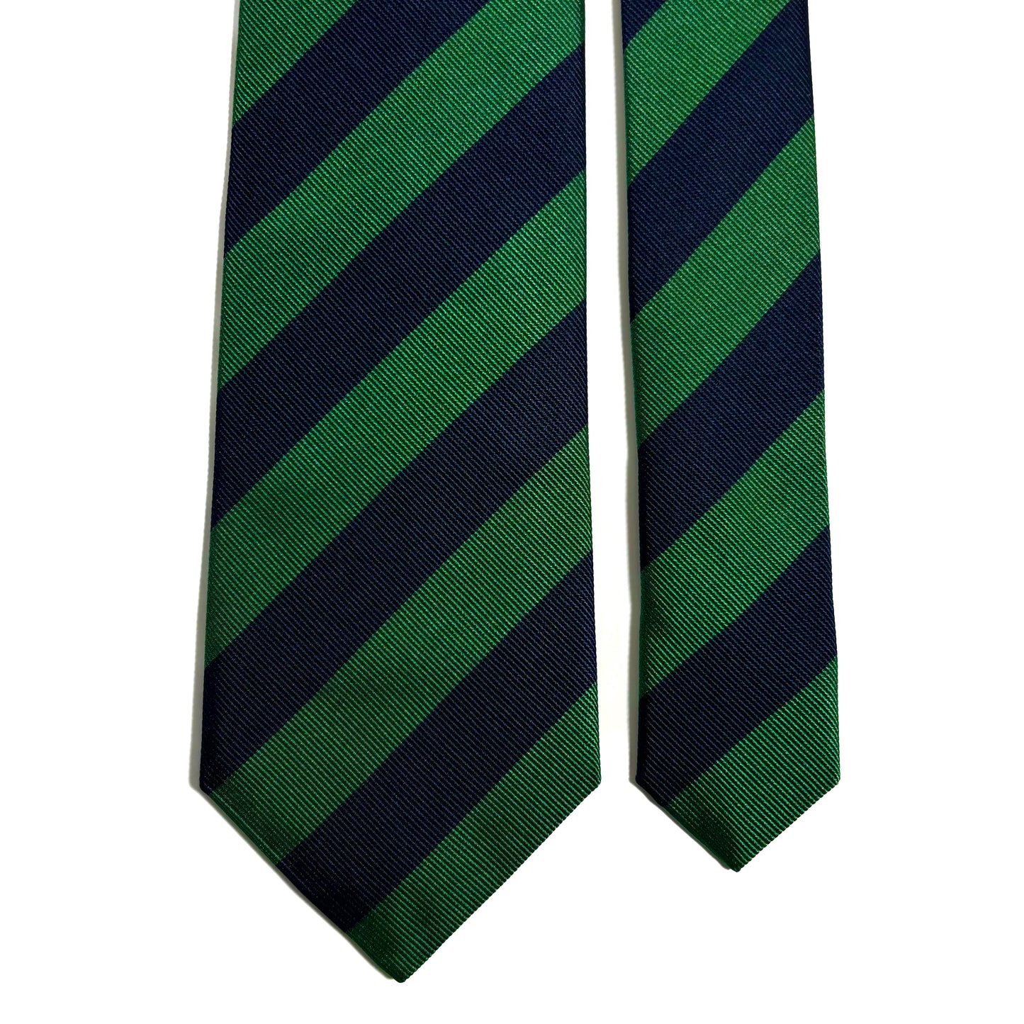 Navy Blue & Green Striped Silk Repp Tie