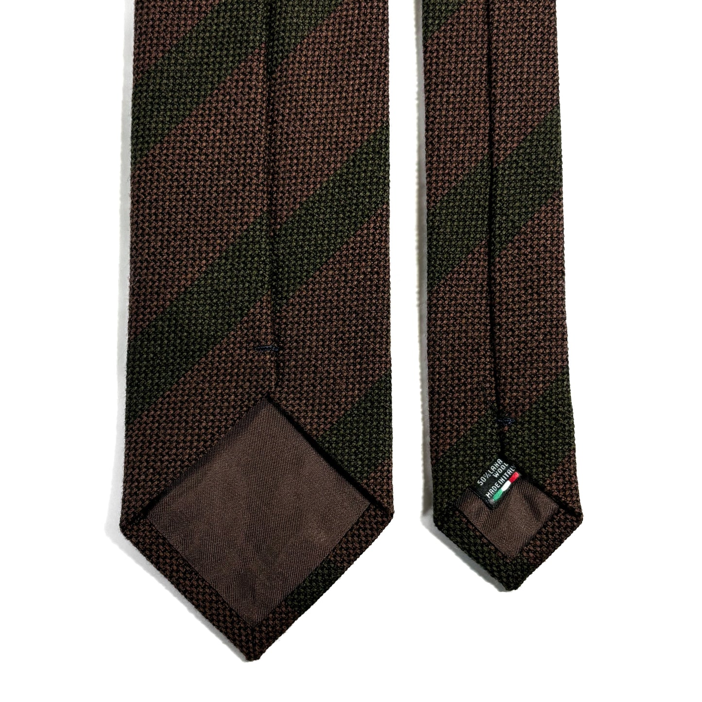 Brown & Green Striped Wool/Silk Grenadine Tie