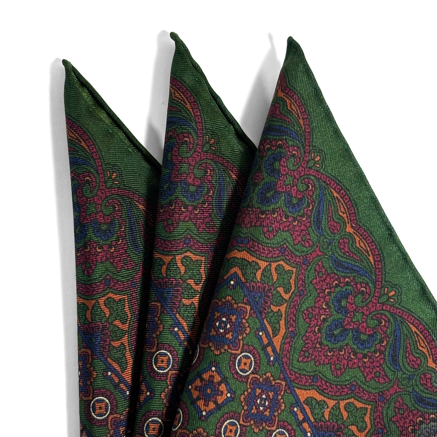 Forest Green & Bronze Geometric Ancient Madder Silk Pocket Square
