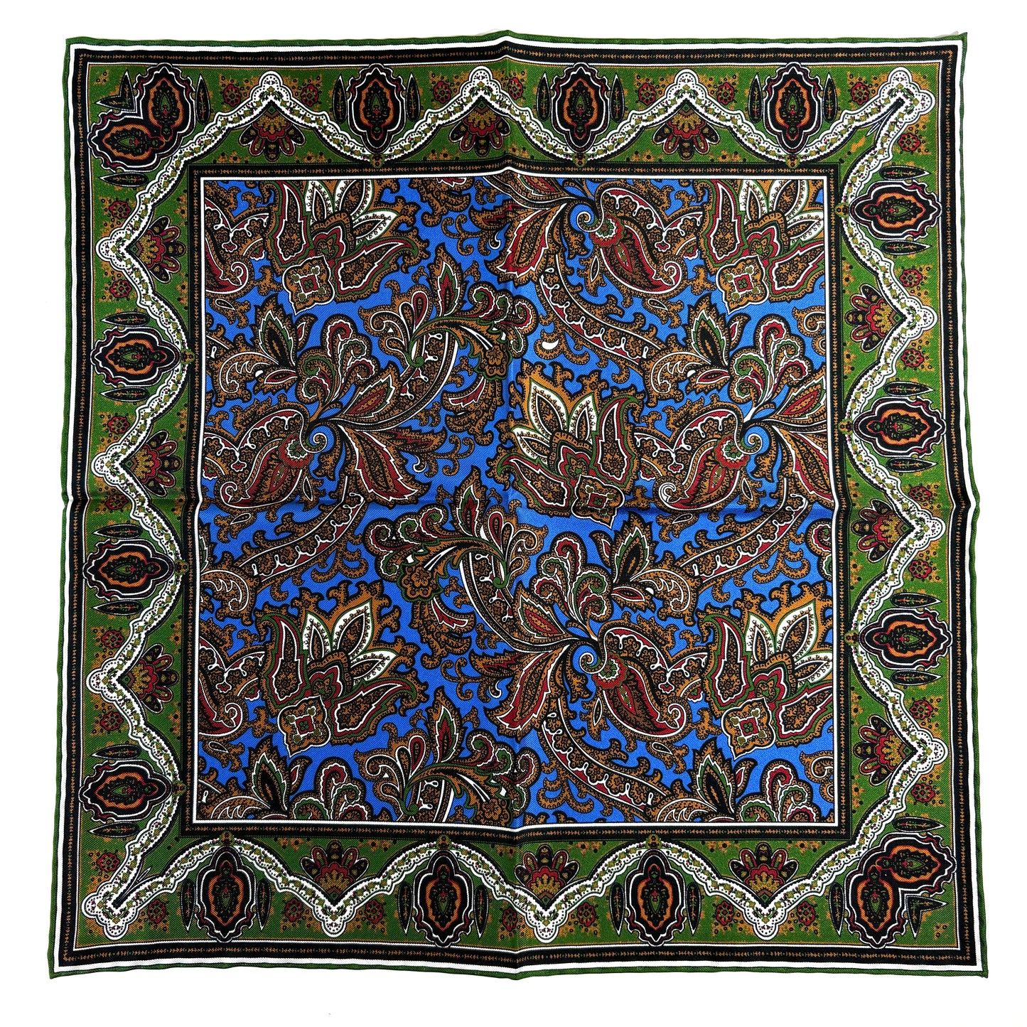 Blue & Green Paisley Silk Pocket Square