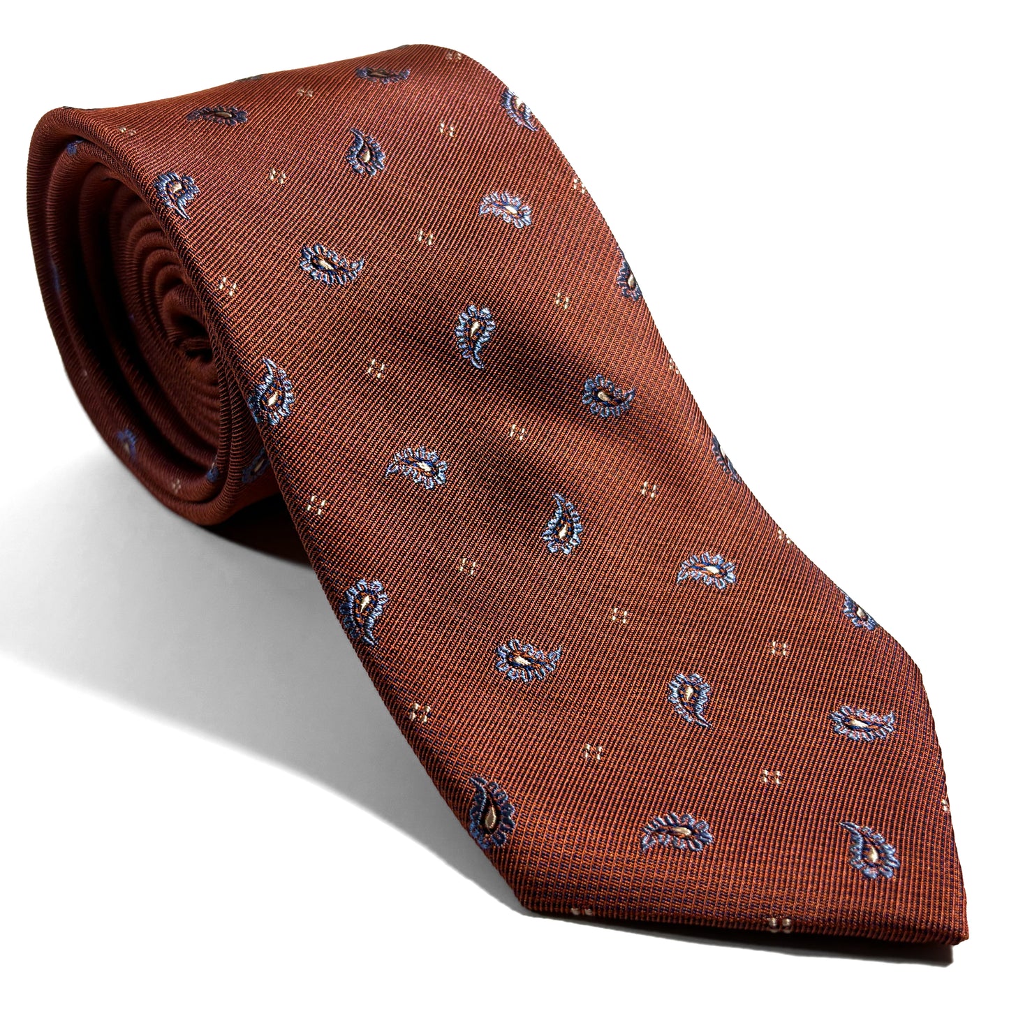 Terracotta Orange Small Paisley Silk Jacquard Tie
