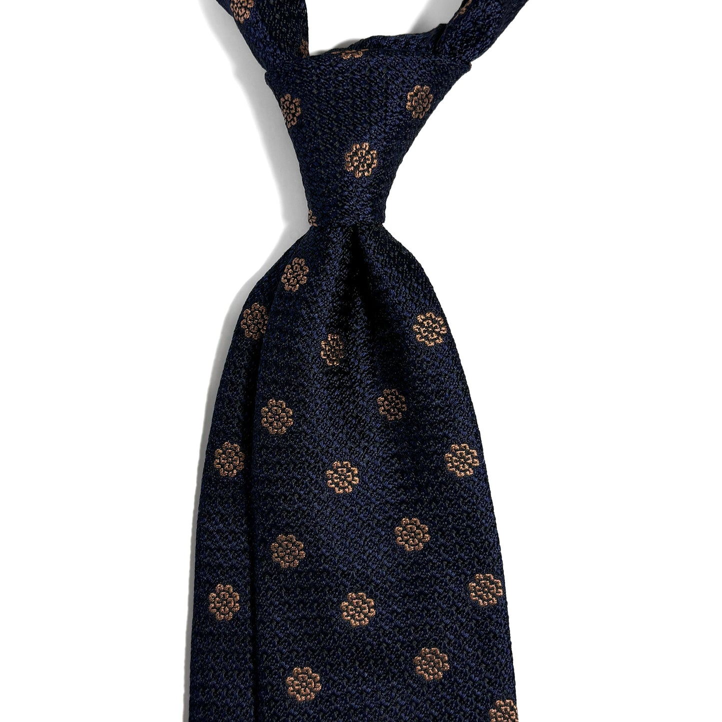 Navy Blue Floral Silk Grenadine Tie (English Weave)