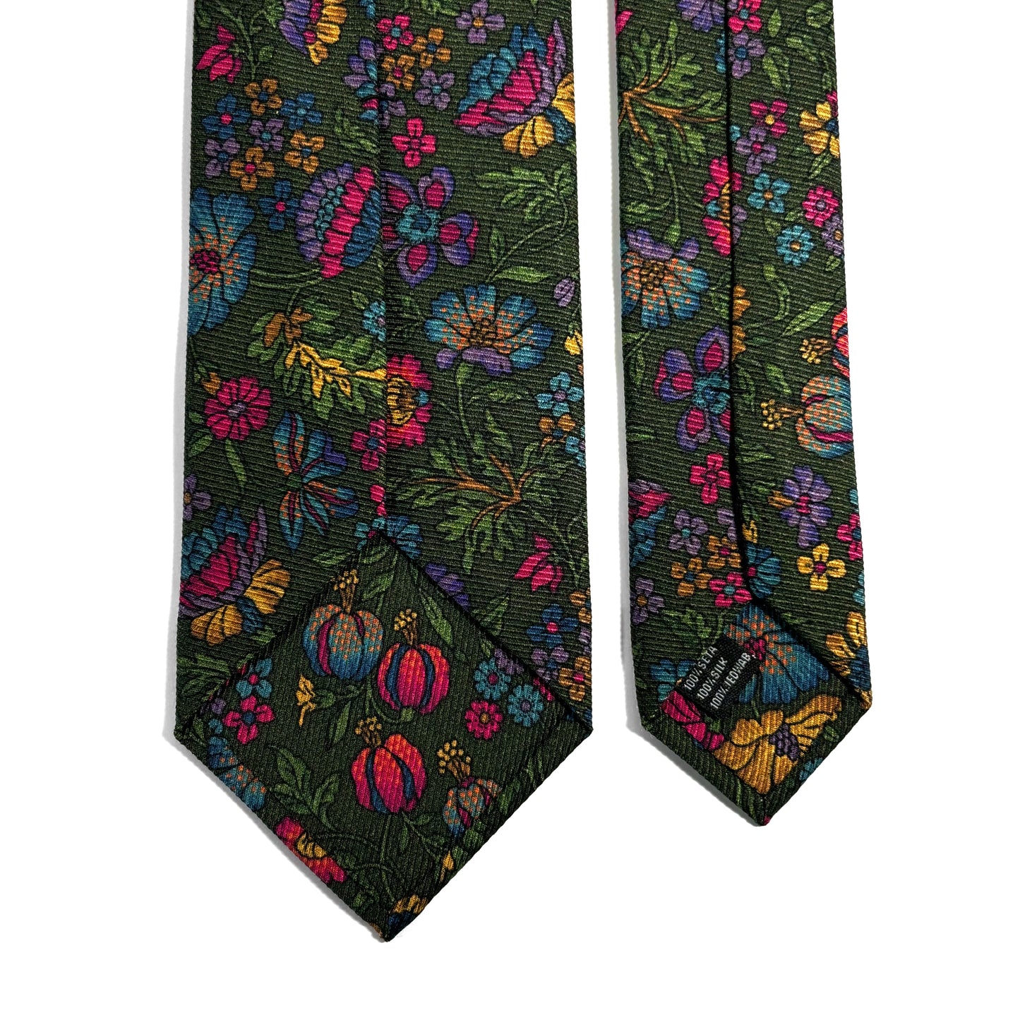 Forest Green Floral Motif Italian Madder Silk Tie