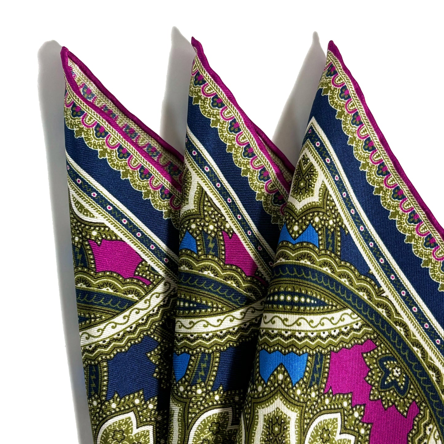 Green & Magenta Large Medallion Silk Pocket Square