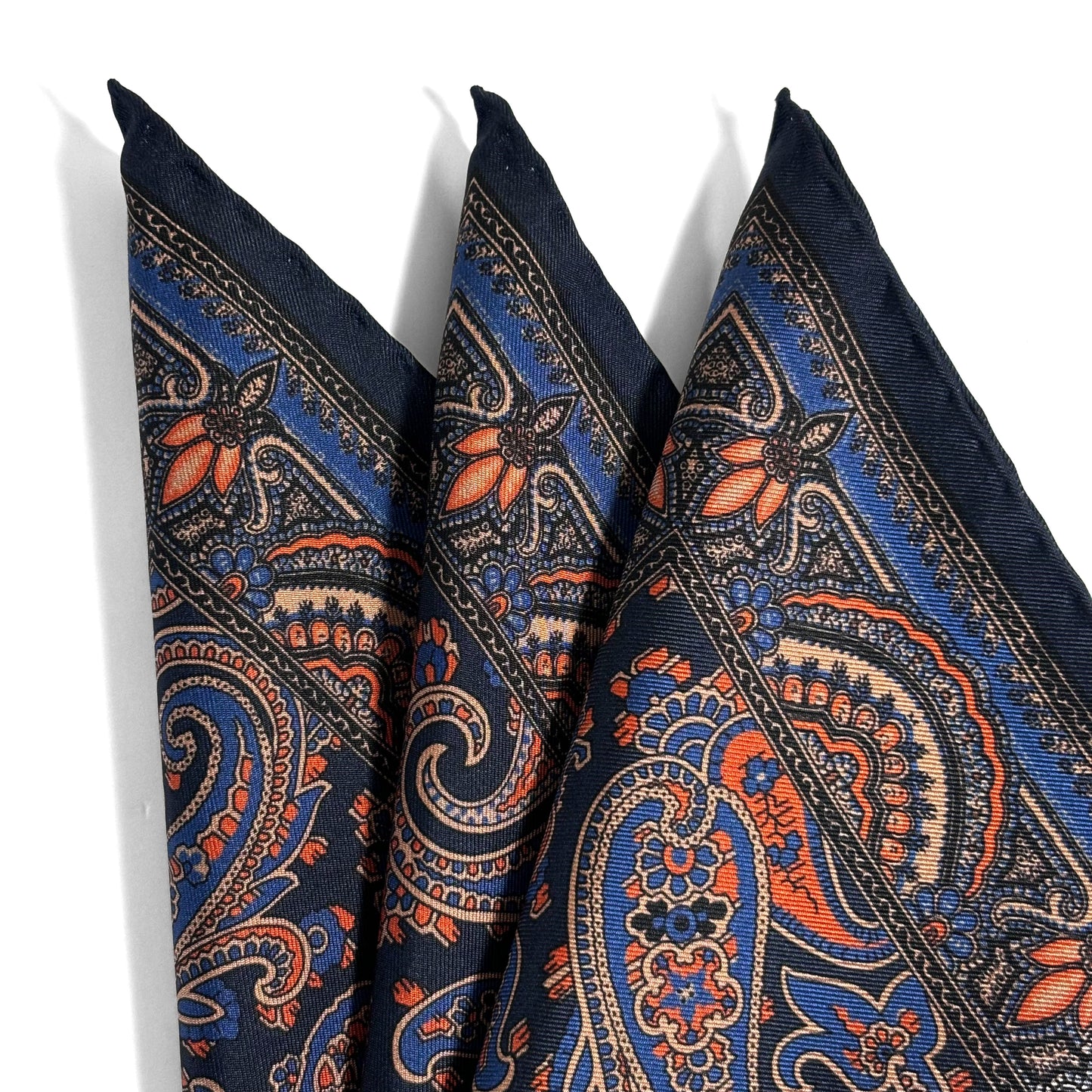 Navy Blue & Orange Paisley Ancient Madder Silk Pocket Square