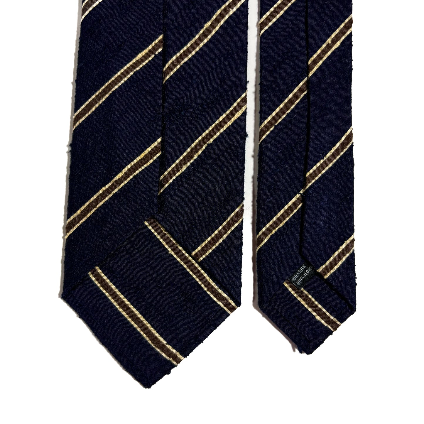 Navy Blue & Brown Striped Silk Shantung Tie