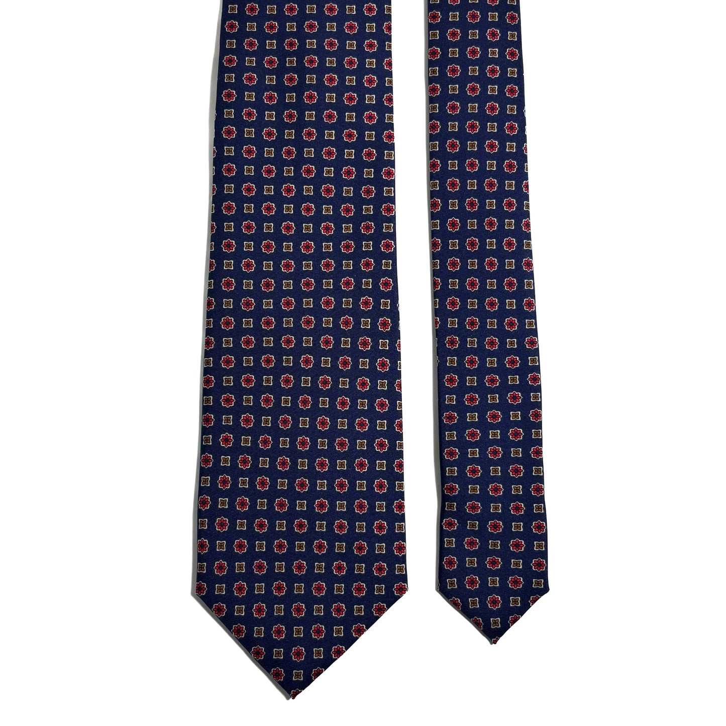 Navy Blue Geometric Floral Silk Tie