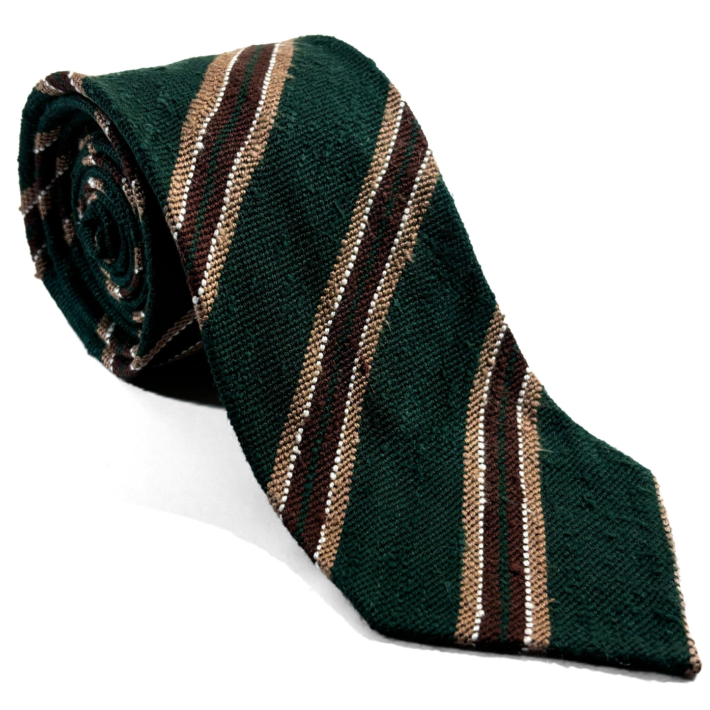 Luxury Forest Green Stripe Untipped Silk Shantung Tie