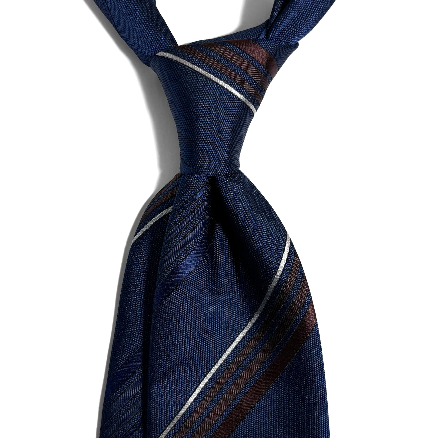 Navy Blue & Brown Striped Silk Jacquard Tie