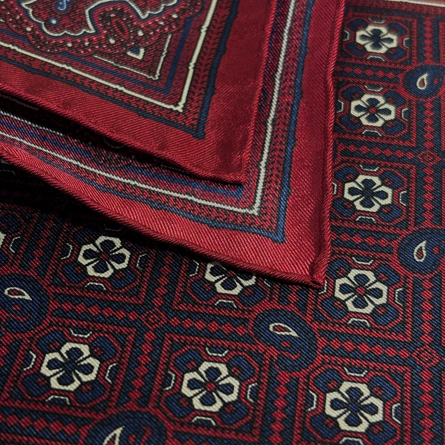 Burgundy Geometric Silk Pocket Square