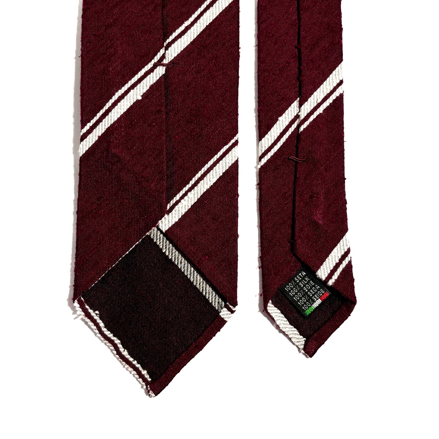 Untipped Burgundy Striped Silk Shantung Tie