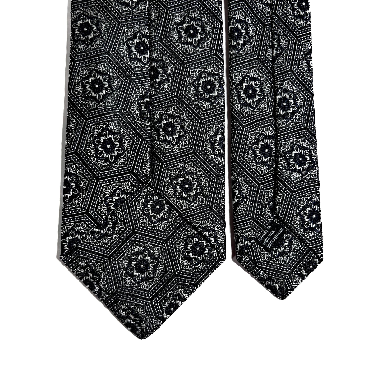 Silver & Black Medallion Jacquard Silk Tie