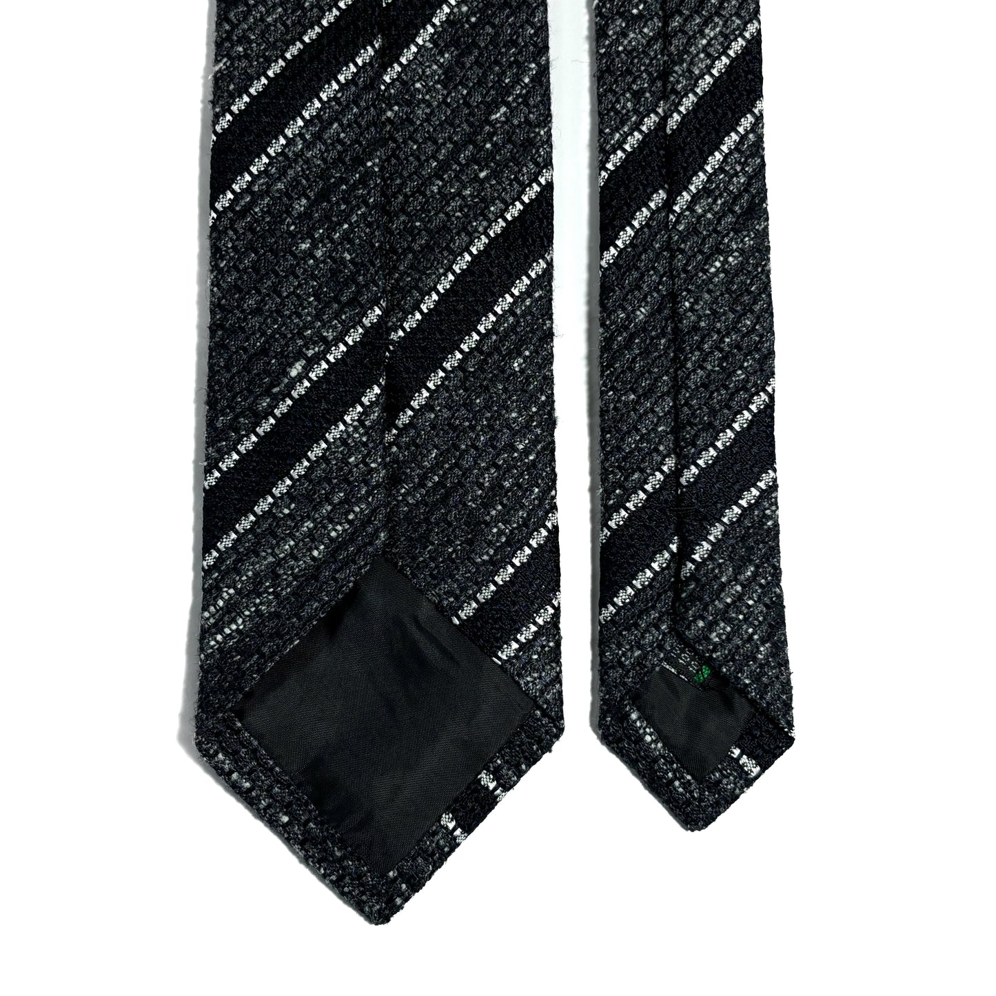 Charcoal Gray & Black Striped Tussah Jaspe Silk Grenadine Tie (Garza Grossa)