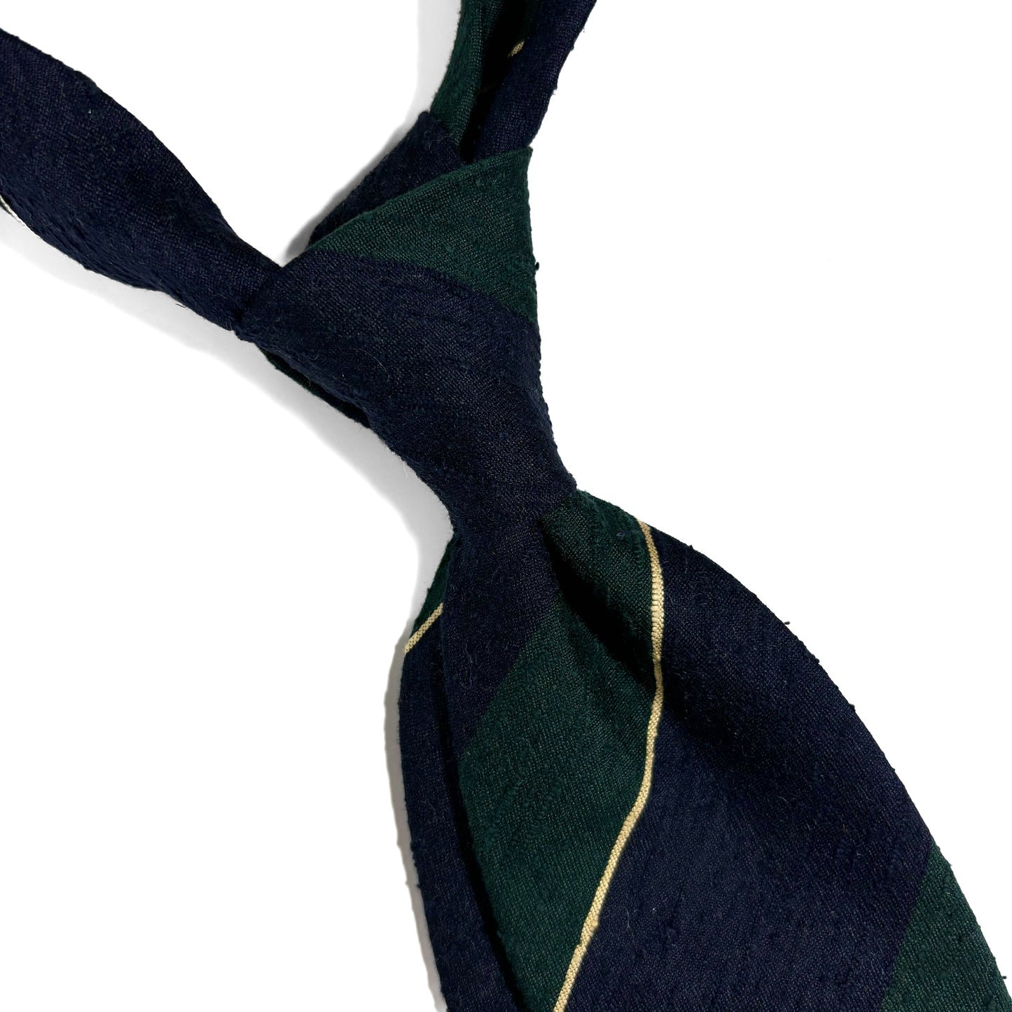 Navy Blue & Green Block Striped Silk Shantung Tie
