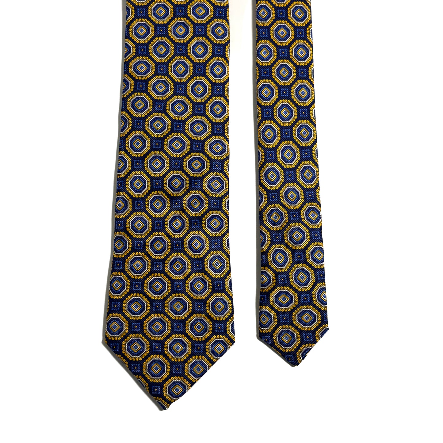 Navy Blue & Yellow Floral Medallion Silk Tie (Handmade in Italy)