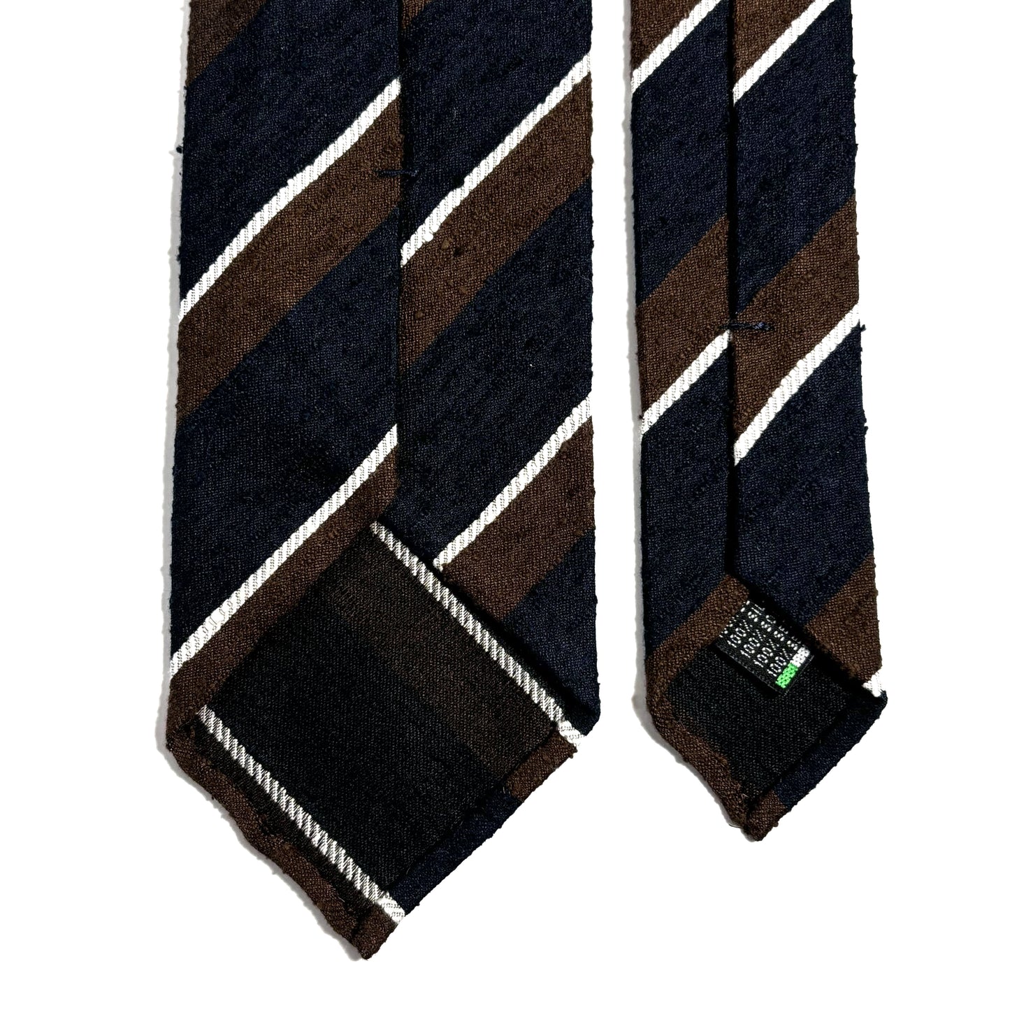 Untipped Navy Blue / Brown Striped Silk Shantung Tie