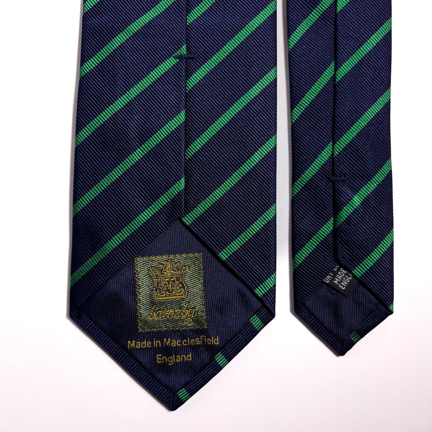 Navy Blue English Silk Tie Repp w/ Green Stripes