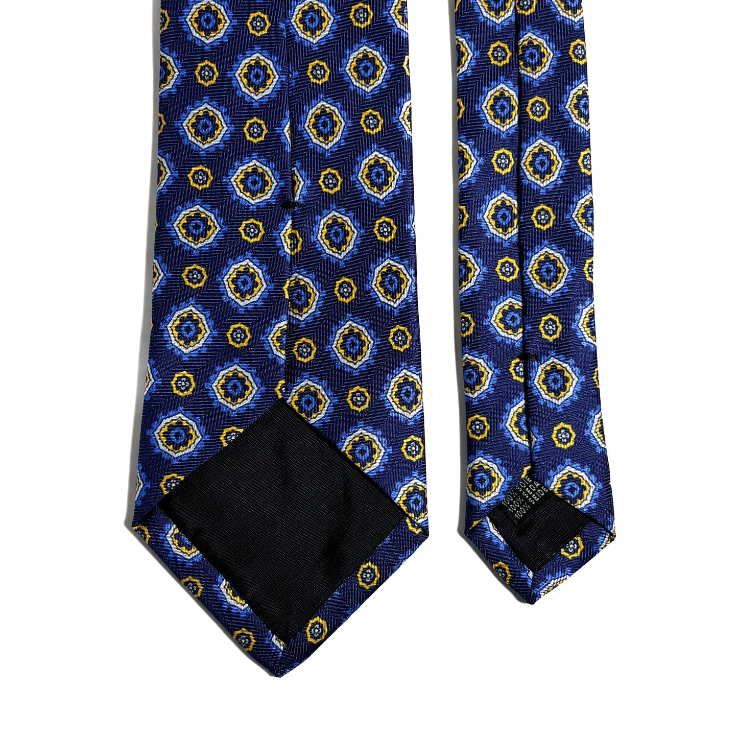 Navy Blue & Yellow Geometric Silk Tie (Handmade in Italy)