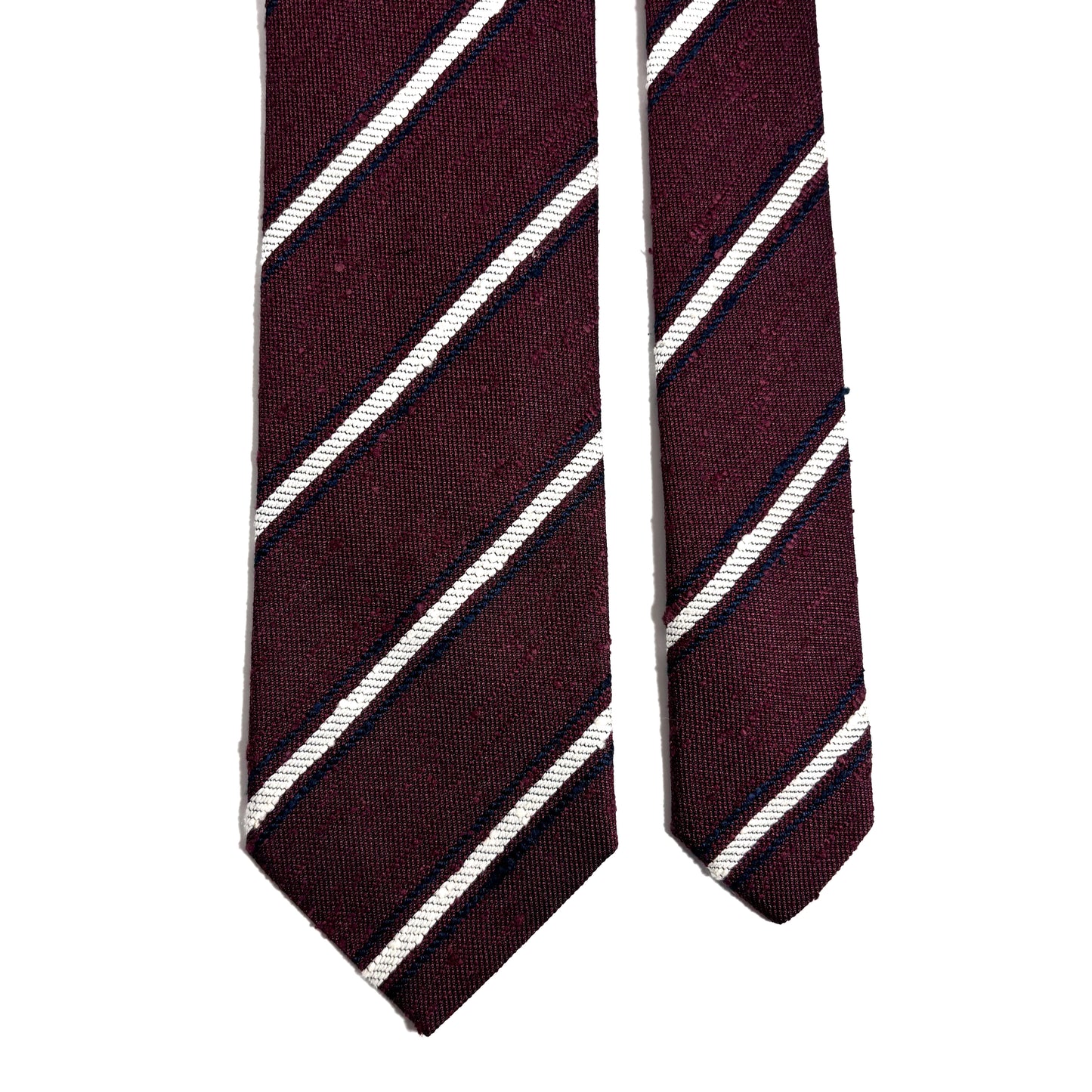 Burgundy & White Striped Silk Shantung Tie