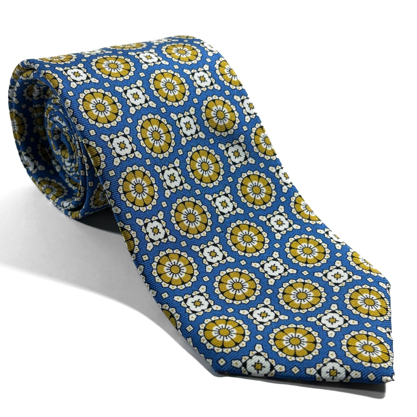 Azure Blue & Yellow Geometric Silk Tie