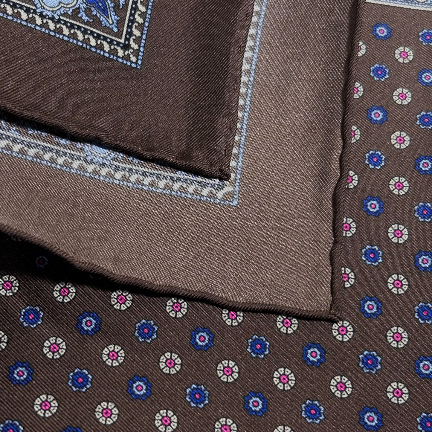 Brown Floral Silk Pocket Square