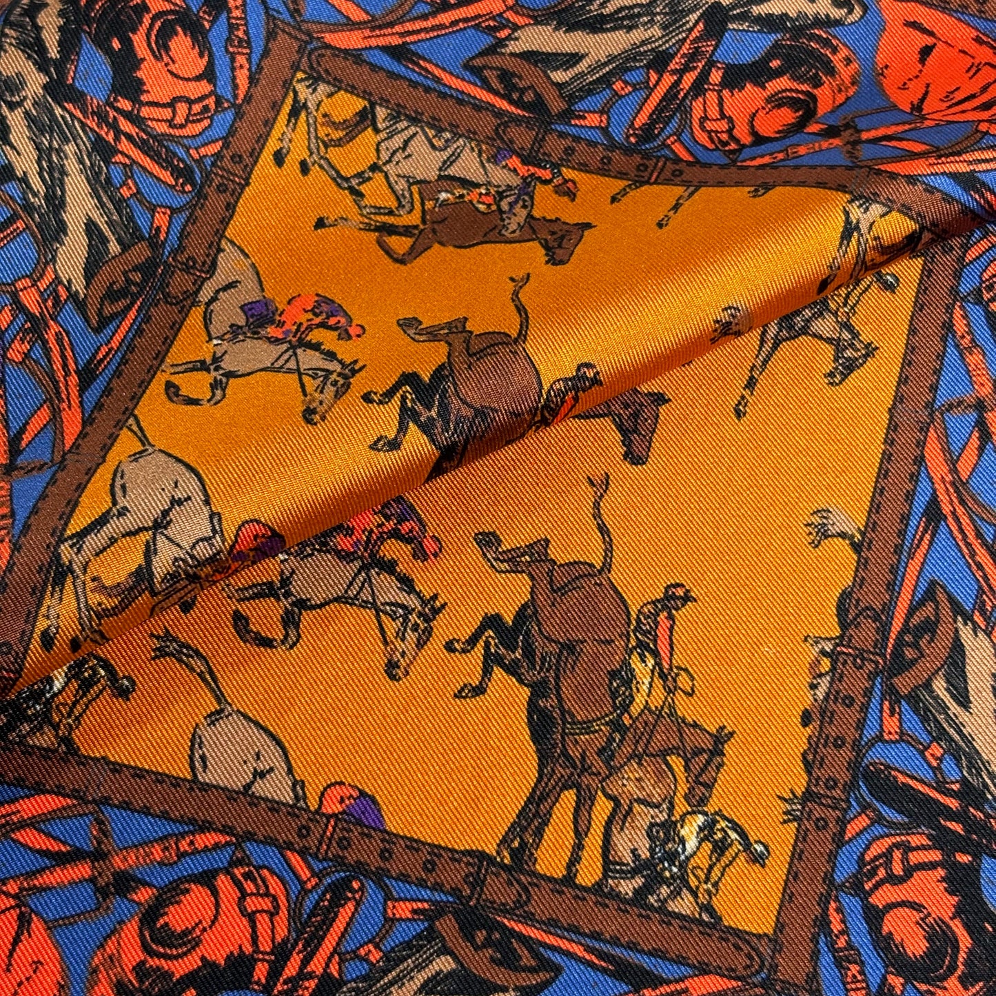 Orange Polo Motif Ancient Madder Silk Pocket Square