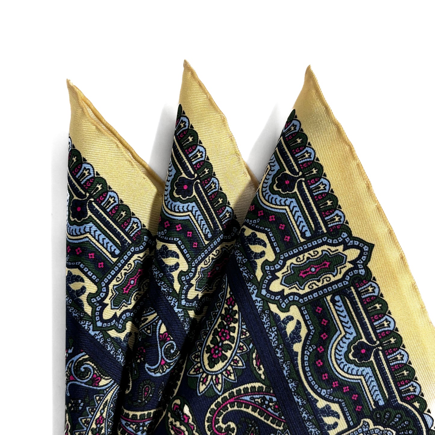 Navy Blue & Cream Paisley Silk Pocket Square