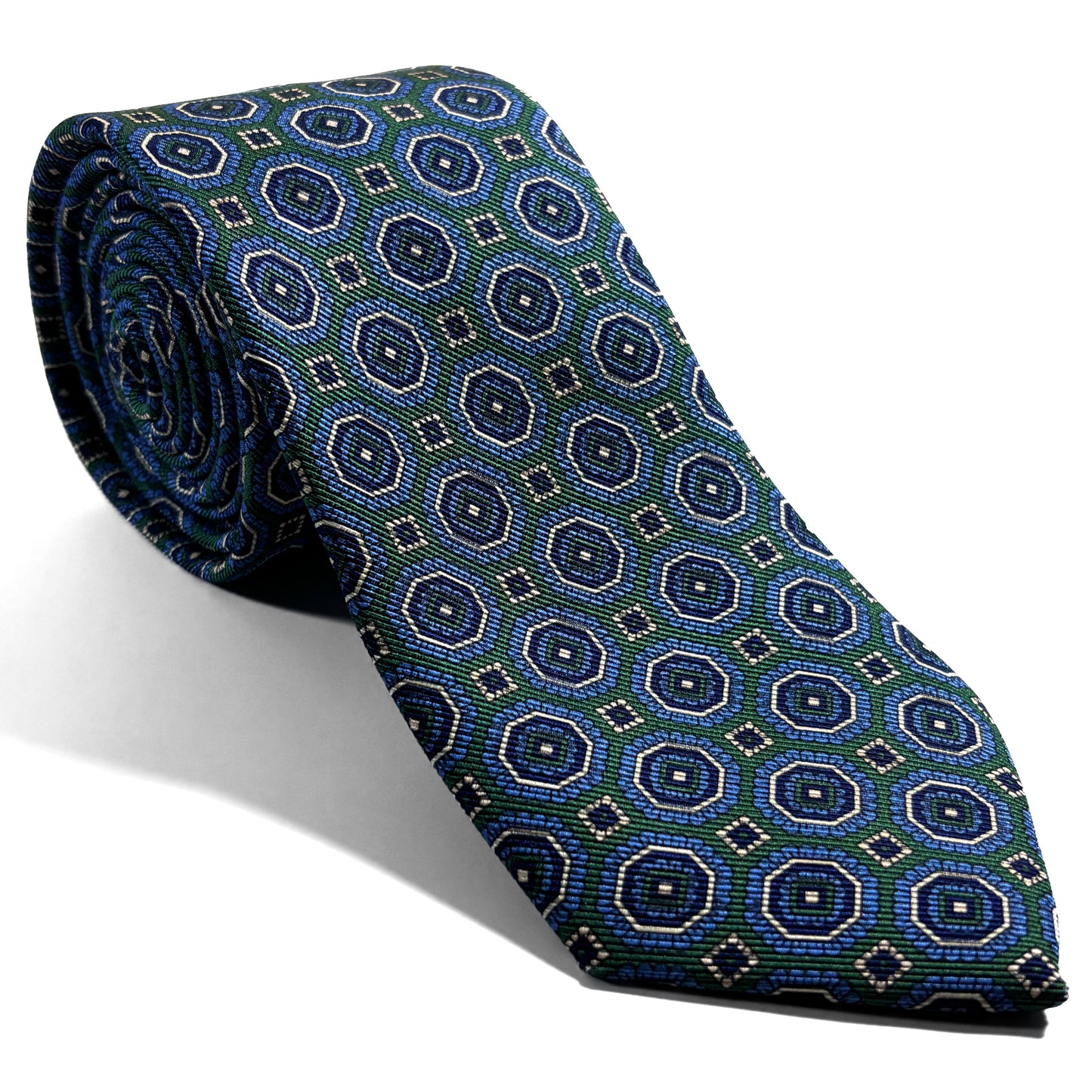 Green & Blue Floral Medallion Silk Tie (Handmade in Italy)