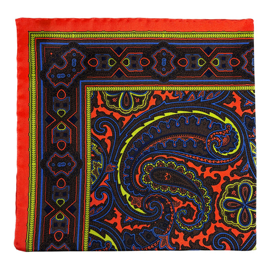 Orange & Brown Paisley Silk Pocket Square
