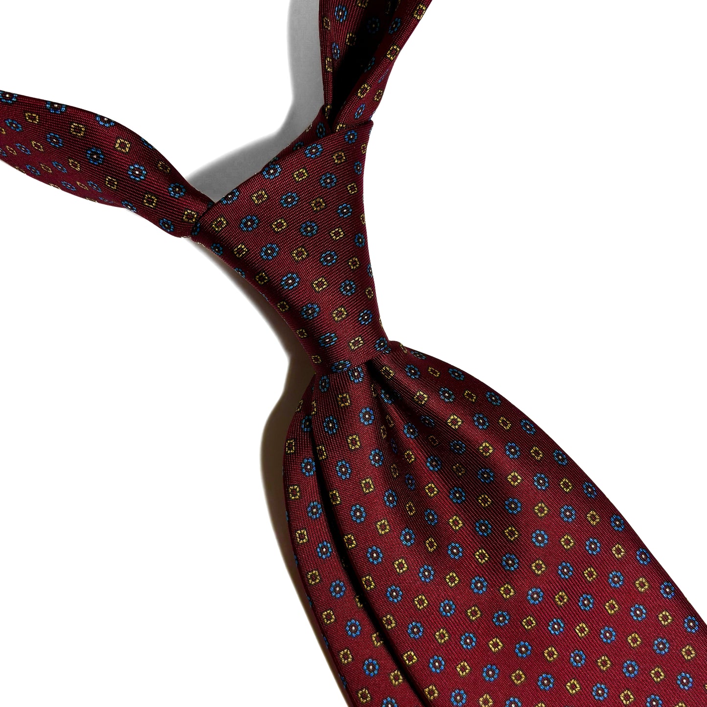 7 Fold Burgundy Floral Printed Silk Twill Tie