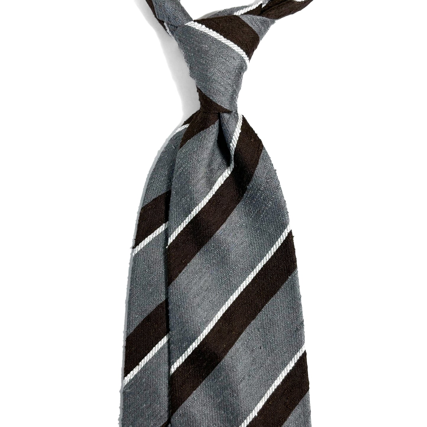 Untipped Gray / Brown Striped Silk Shantung Tie
