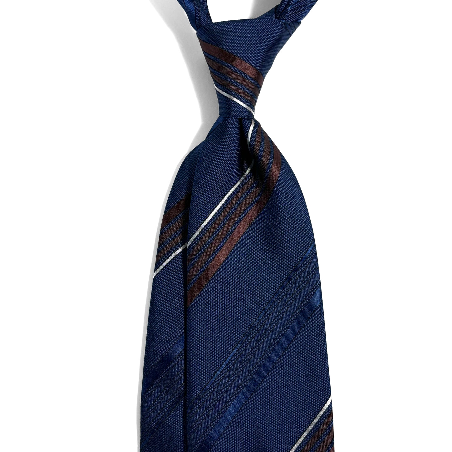 Navy Blue & Brown Striped Silk Jacquard Tie