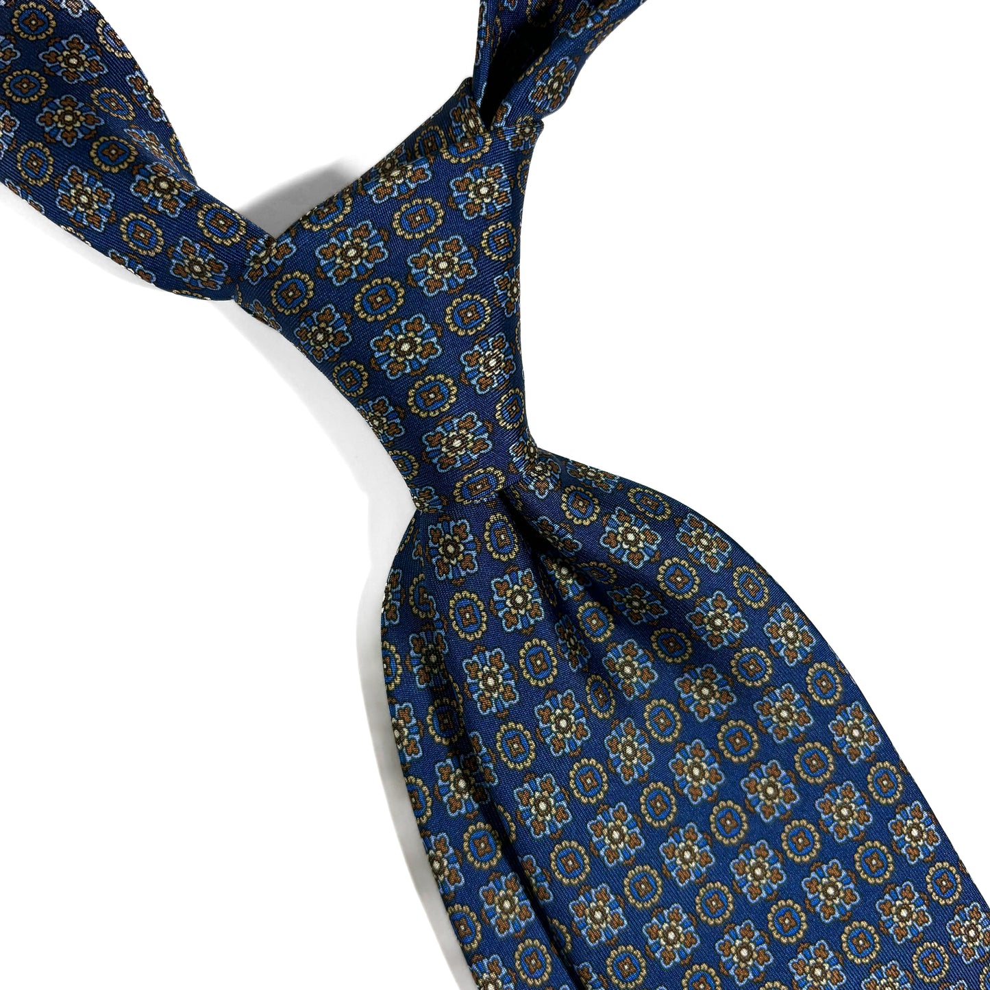 Navy Blue Geometric Foulard Printed Silk Twill Tie