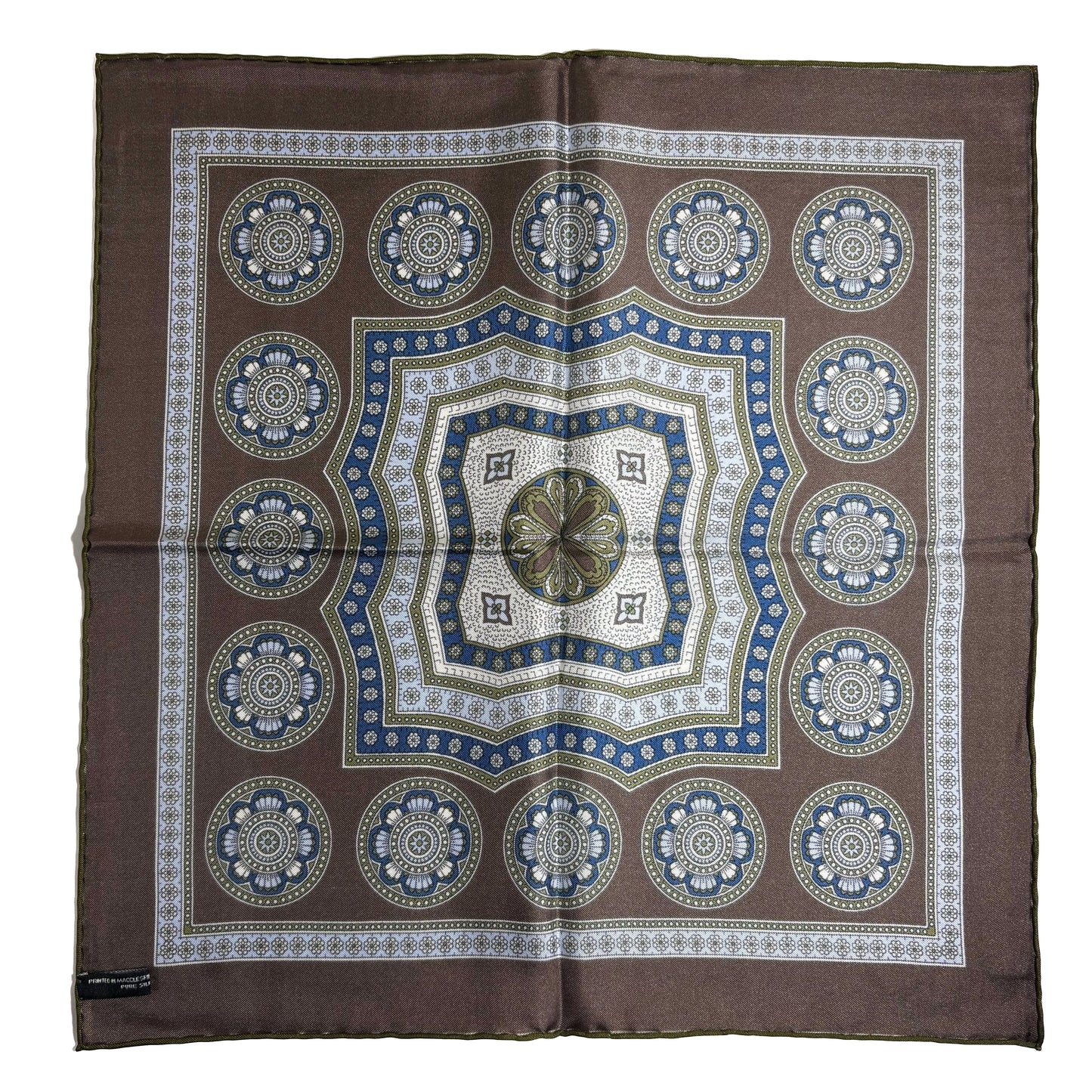 Brown & Green Medallion Silk Pocket Square